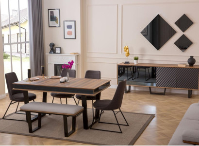 Dining room Set Dining table 4x Chairs Stool Sideboard Dining set 3x Mirror 10pcs